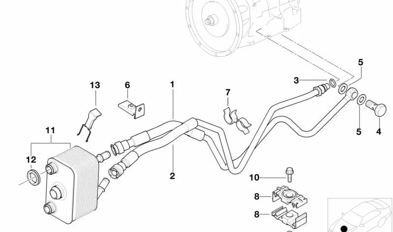 Tubería de retorno del radiador de aceite OEM 17227505948 para BMW E53 X5. Recambio original BMW.