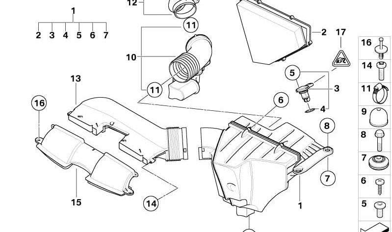 Atenuador de ruido de admisión OEM 13717542018 para BMW E90, E91. Pieza original BMW.
