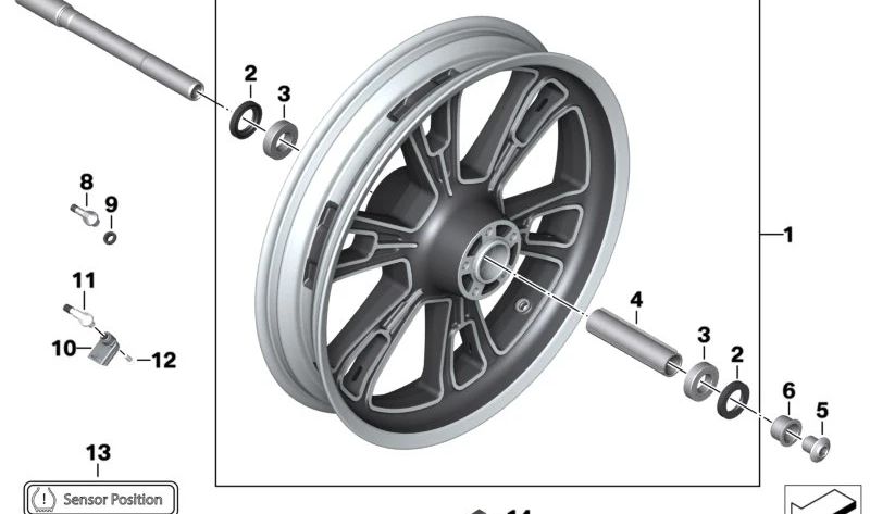 Roda dianteira cinza granito OEM 36315A654D9 para motocicletas BMW R 18 B, R 18 Transcontinental. Originais BMW Motorrad.