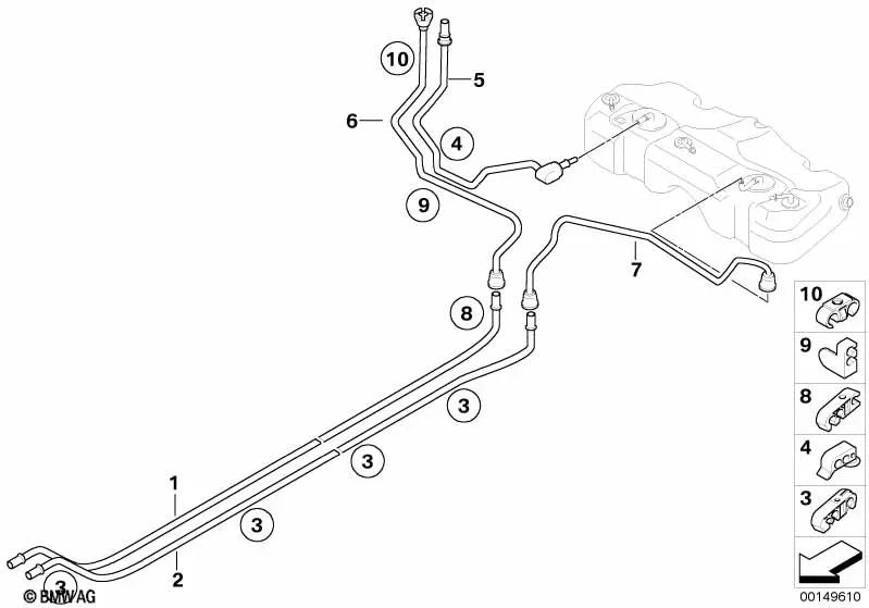 Soporte de tubería del combustible OEM 16127170625 para MINI R50, R53, Cabrio R52. Original MINI.