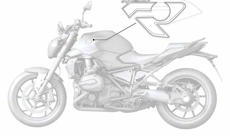 Inscripción izquierda OEM 51148554363 para motos BMW R1200R, R1250R. Original BMW Motorrad.