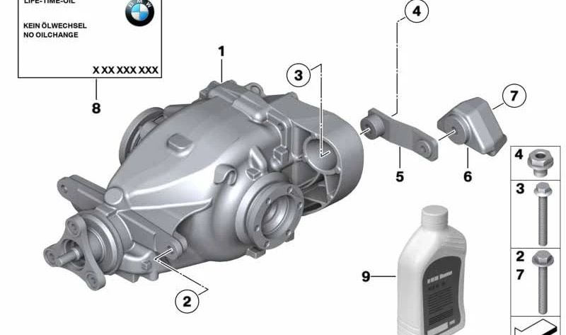 Grupo trasero diferencial OEM 33107615390 para BMW X1 E84. Relación 2,93. Compatible solo con este modelo. Recambio original BMW.