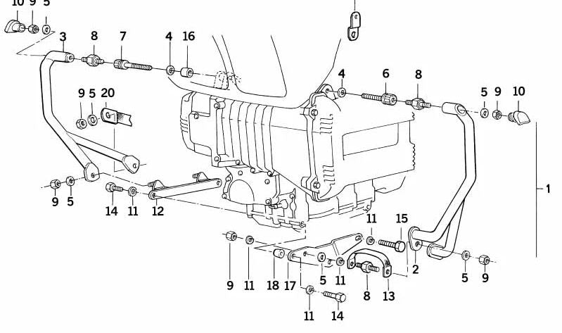Estribo de protección de motor izquierdo OEM 46712303135 para motos BMW K75, K75C, K75S, K75RT. Original BMW Motorrad.