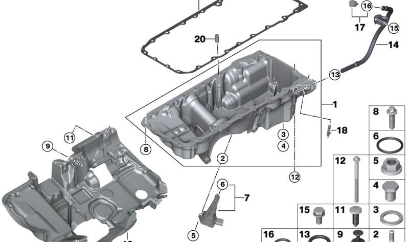 Cárter de aceite OEM 11138580129 para BMW G30, G30N, G31, G31N, G11, G11N, G12, G12N, G05, G06, G07. Original BMW.