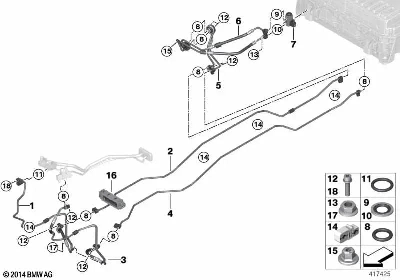Tubería de presión trasera OEM 64509252997 para BMW X5 F15 xDrive40e (08/2013 - 06/2018). Original BMW.