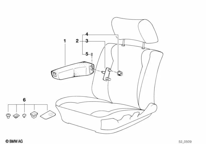 Afreamento de couro esquerdo para BMW 5 E34 Series, 7 E32 (OEM 52108140471). BMW original