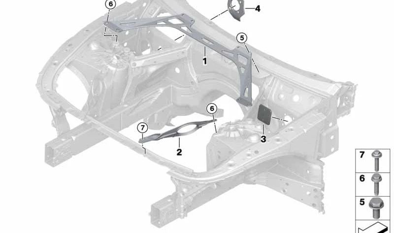 Barra de refuerzo de torreta OEM 51618075677 para BMW F90, F91, F92, F93. Original BMW.
