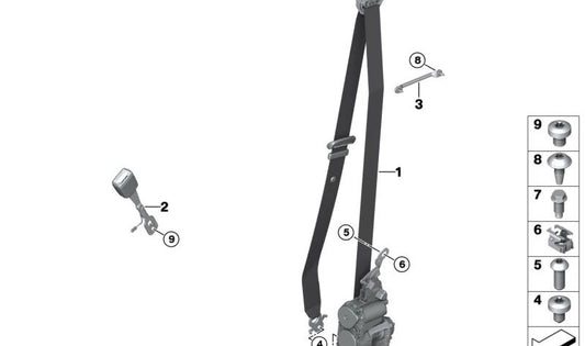 Cinturón inferior asiento delantero OEM 72117435665 para BMW G05, F95, G06, F96, G07, G09. Original BMW.