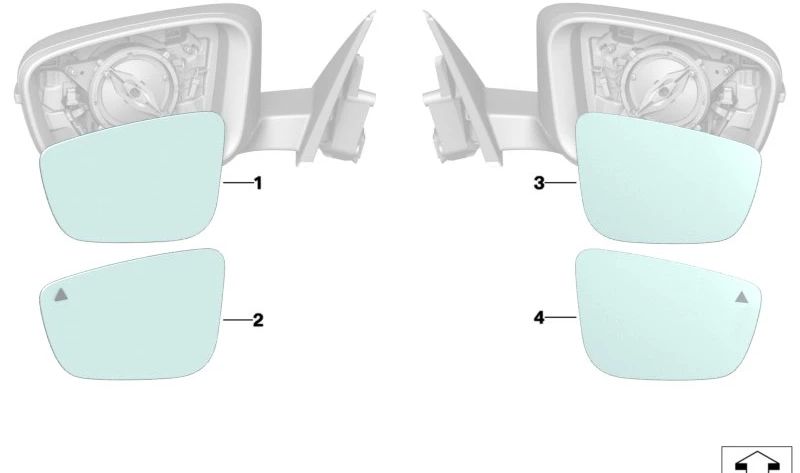 Miroir de chauffage droit Crystry pour BMW G42 Series 2, G20, G20N, G21, G21N, G28, G28N, G80, G81 Series 3, G22, G23, G26, G82, G83 Series 4 (OEM 51167955146). BMW d'origine
