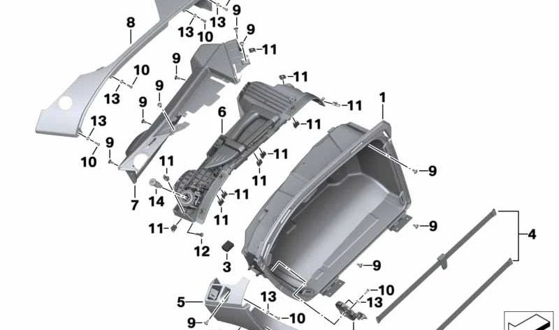 Tapa superior izquierda maletero OEM 46547727389 para BMW Motorrad {K 1600 GT (KK48), K 1600 GTL (KK48), R 1200 RT (RK52), R 1250 RT (RK52)}. Original BMW Motorrad.