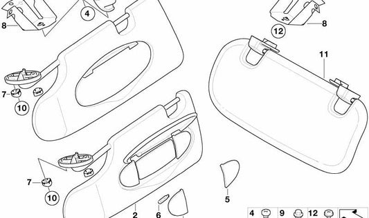 Parasol con espejo iluminado izquierdo OEM 51167136025 para MINI R50, R53. Original MINI.