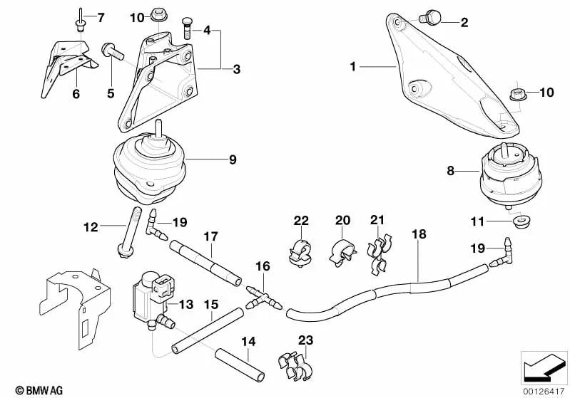 Soporte del motor derecho OEM 22116750860 para BMW E46 330d, 330xd... y más. Original BMW.