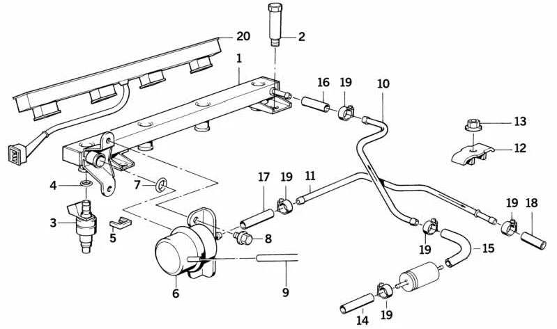 Kit de manguera de combustible y abrazaderas OEM 13531247254 para BMW E30, E34. Repuesto original BMW.