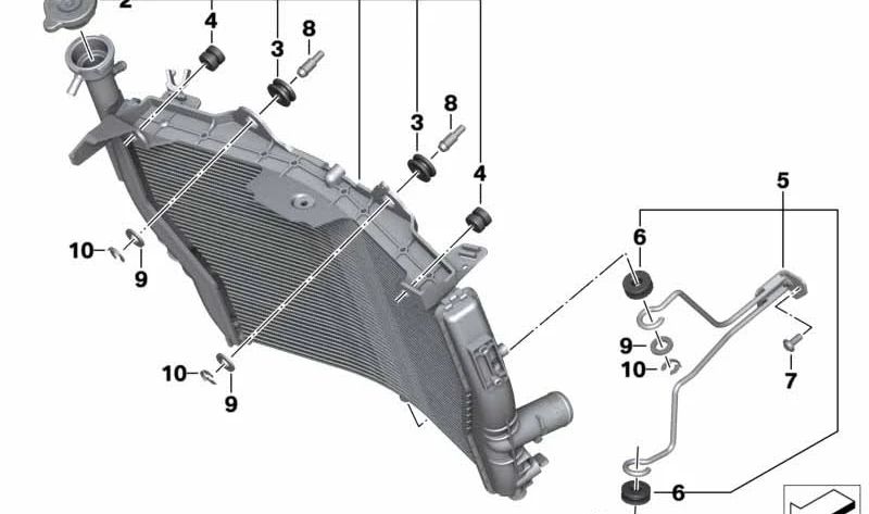 Tirante de radiador OEM 17117708905 para motos BMW HP4, S 1000 RR, S 1000 R, S 1000 XR. Original BMW Motorrad.