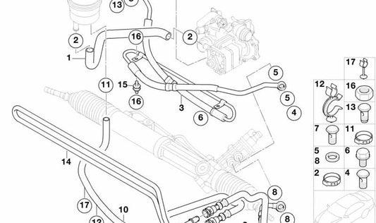 Tubo de retorno dirección asistida OEM 32416796385 para BMW E46. Original BMW.