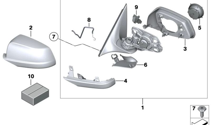 Außenspiegel ohne rechts erhitztes Glas für die BMW 5 F10 -Serie, F11 (OEM 51167283536). Original BMW.