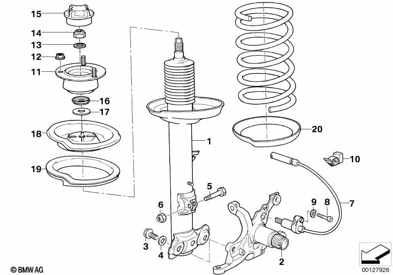 Front right shock absorber for BMW 3 Series E36 (OEM 31312227486). Original BMW.