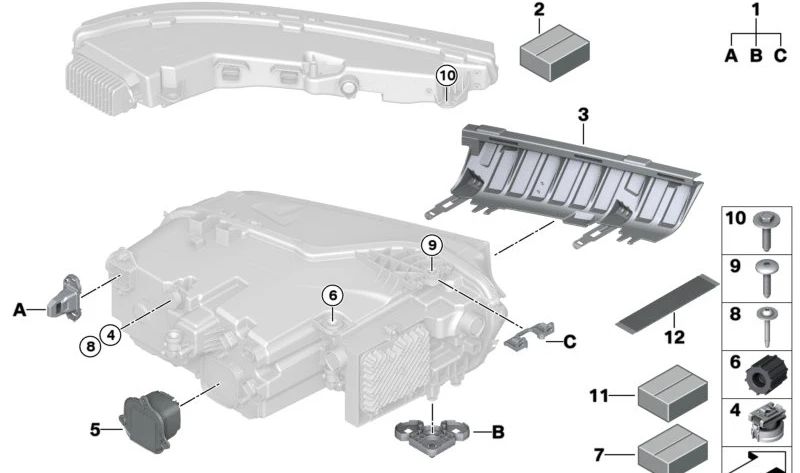 Reparaturkit niedrigere Unterstützung des Faro OEM 63115A417B2 für BMW XM (G09) und X7 (G07). Kompatibel mit XM 50E -Modellen, XM -Etikett, X7 XDRIVE40D, XDRIVE40I und XDRIVERM60I. Original BMW.
