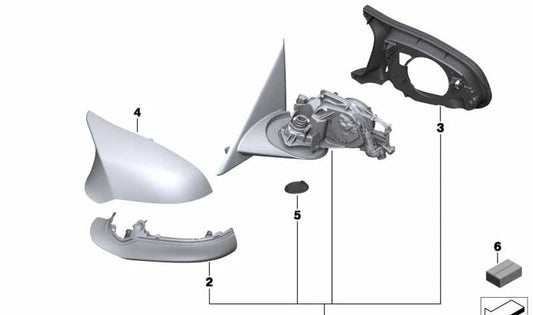 Left exterior rearview mirror without heated glass for BMW F32, F33, F82, F83 (OEM 51168059481). Original BMW.