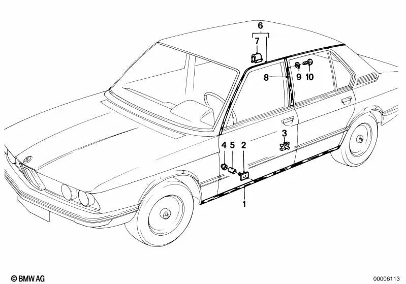 Tornillo para listón OEM 51131808555 para BMW Serie 5 E12, 2500-3.3Li. Original BMW.