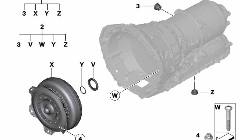 Kit de reparación del convertidor de par OEM 24008672583 para BMW G30, G31, G11 y G12. Compatible con caja automática GA8HP75. Original BMW.