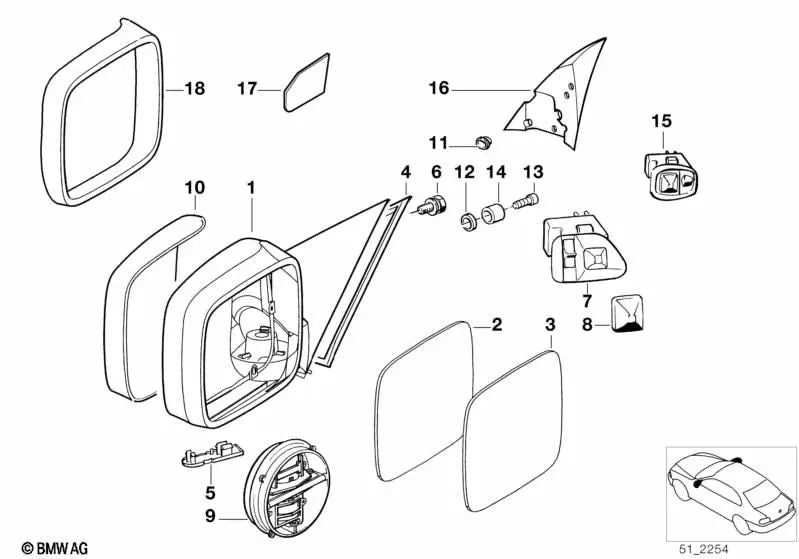 Espejo exterior eléctrico con calefacción derecho OEM 51168137370 para BMW Serie 5 E34 518g, 518i, 520i. Original BMW.