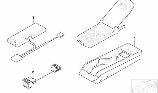 Interfaz Bluetooth Motorola V Plus OEM 84216919780 para BMW E46, E39, E38, E52. Permite conexión de teléfono en la consola central. Original BMW.