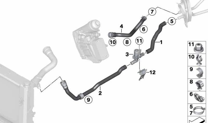 Gerenciamento de retorno do Radiator OEM 64217853727 para BMW F21, F22, F87. Substituição original da BMW.