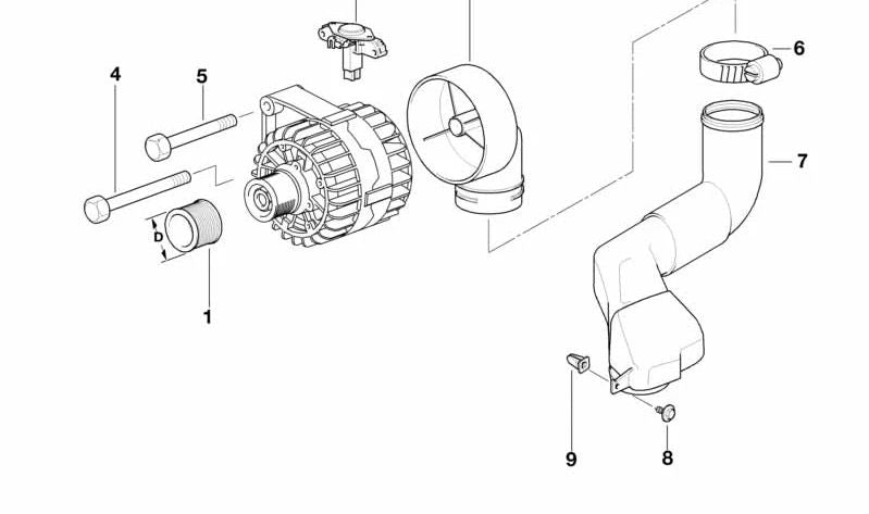 Conducto de aire OEM 12311744671 para BMW Serie 7 E38. Pieza original BMW.