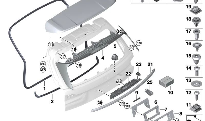 Soporte para cámara trasera OEM 51135A16C34 para BMW X7 G07 (xDrive40i, xDrive40d, M60i, ALPINA XB7). Compatible con modelos desde 08/2022 hasta 07/2027. Pieza original BMW.