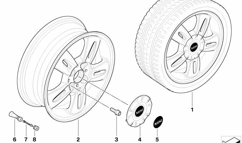 Cubierta de cubo plata OEM 36136764100 para MINI R50, Cabrio R52. Original MINI.
