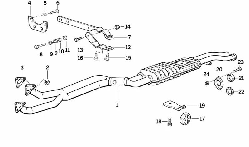 Soporte de escape OEM 18311728235 para BMW E36, E39, Z3. Compatible con modelos 320i con motor M50 y M52. Ideal para fijación del sistema de escape. Pieza original BMW.
