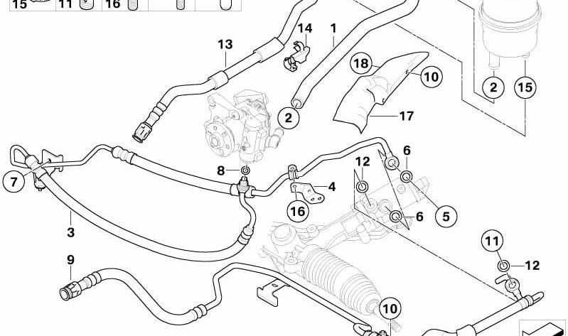 Tubería de retorno dirección asistida OEM 32416796353 para BMW E60, E60N, E61, E61N, E63, E63N, E64, E64N. Original BMW.