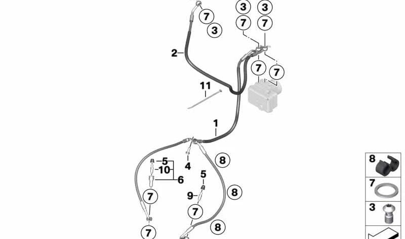 Tuyau de frein avant 34321541833 pour BMW Motorrad R Nine Pure (RK22) et R neuf Scrambler (RK23). BMW original Motorrad.