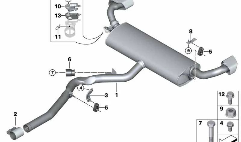 Silencioso trasero con válvula de escape OEM 18308635783 para BMW F15. Original BMW.