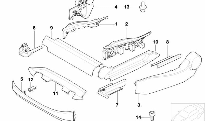 OEM 52107068506 Right Polster Fixing Guide für BMW E60, E61, E65, E66. Original BMW.