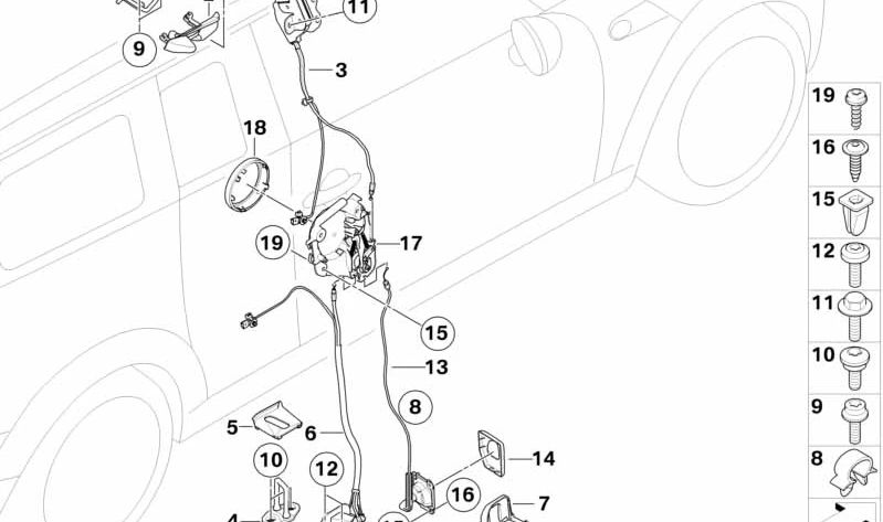 Cierre de puerta OEM 51217202485 para MINI R55, R56, R57, R58, R59. Original MINI.