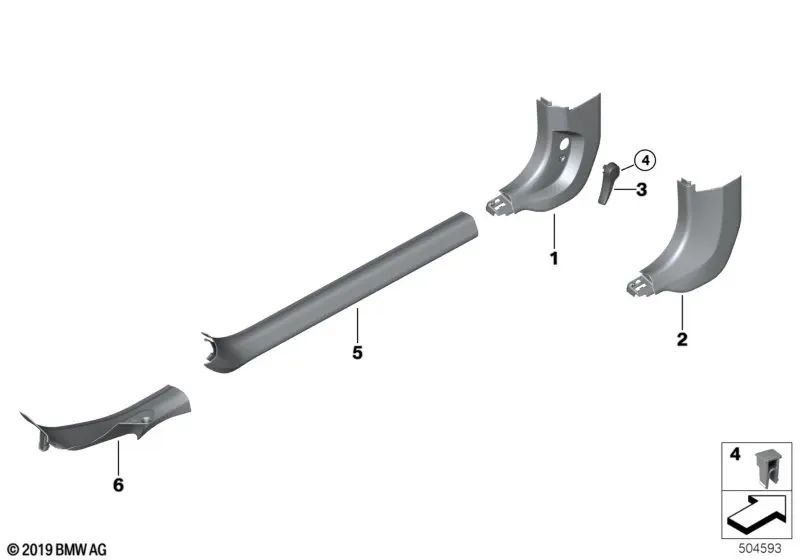 Rear right inner door cover strip for BMW 8 Series F93, G16 (OEM 51477994916). Original BMW.
