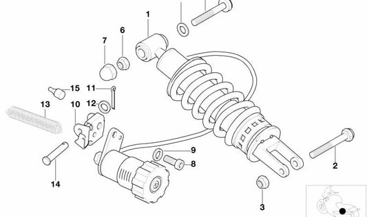 Muelle-amortiguador trasero OEM 33537670414 para motos BMW K 1200 LT, K 1200 RS. Original BMW Motorrad.