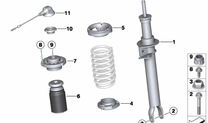 Front right shock absorber for BMW 5 Series F10 (OEM 31312284046). Original BMW