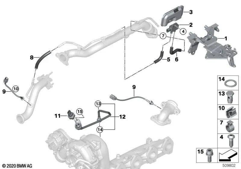 Sensor de gases de escape OEM 13628599068 para BMW 3' G20, 4' G22, 5' G30, X5 G05... y más. Original BMW.