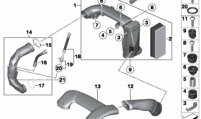 Tubo de admisión de aire OEM 13718574785 para BMW F15, F16, F25, F26, G01, G02, G11, G12, G30, G31, G32, X3 G01, X4 G02, X5 F15, X6 F16, Serie 5, 6, 7. Original BMW.