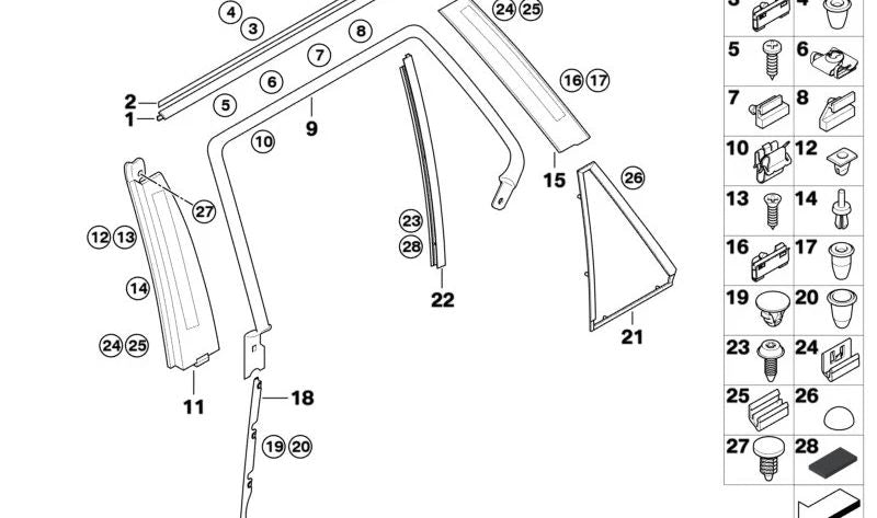 Clip de fixation OEM 51328239496 pour BMW X5 E53 (tous les modèles: 3.0d, 3.0i, manuel et automatique). BMW d'origine. Idéal pour les moulures et les canulars avec des portes avant et arrière.