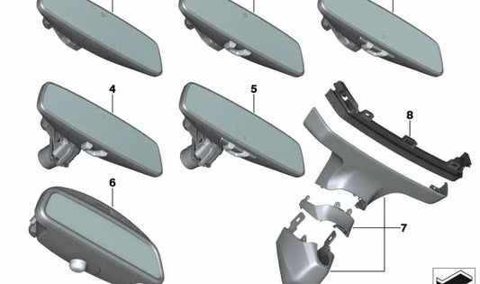 Juego de coberturas base del espejo retrovisor OEM 51165A3DB89 para BMW Serie 5 (F90N, G30N, G31N, G38N) y Serie 6 (G32N). Compatible con retrovisores interiores específicos. Original BMW.