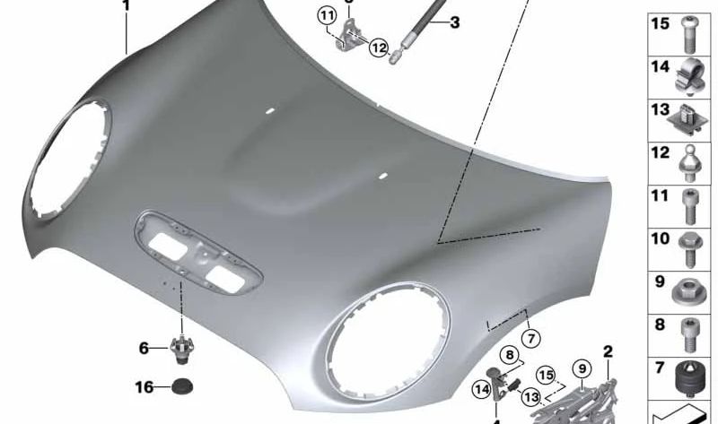 Bisagra de capó frontal izquierda OEM 41007449379 para MINI Countryman F60, F60 LCI. Original MINI.