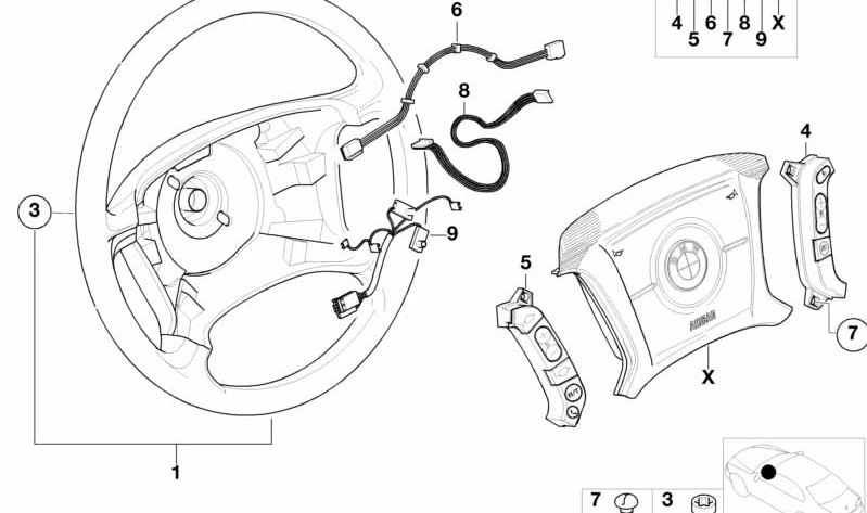 Airbag -Anschlusskabel und Kontaktring 32306750166 für BMW E46 {316i AL11, A12, AL21, AL22, AL51, AN72, AN82, AX31, AX32, AX41}. Original BMW.