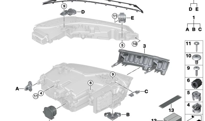 Separador OEM 63115A30AC1 para BMW X7 G07 {xDrive40i, xDrive40d, M60i xDrive, ALPINA XB7}. Compatible desde 08/2022 hasta 07/2027. Pieza original BMW. Ideal para faros delanteros.