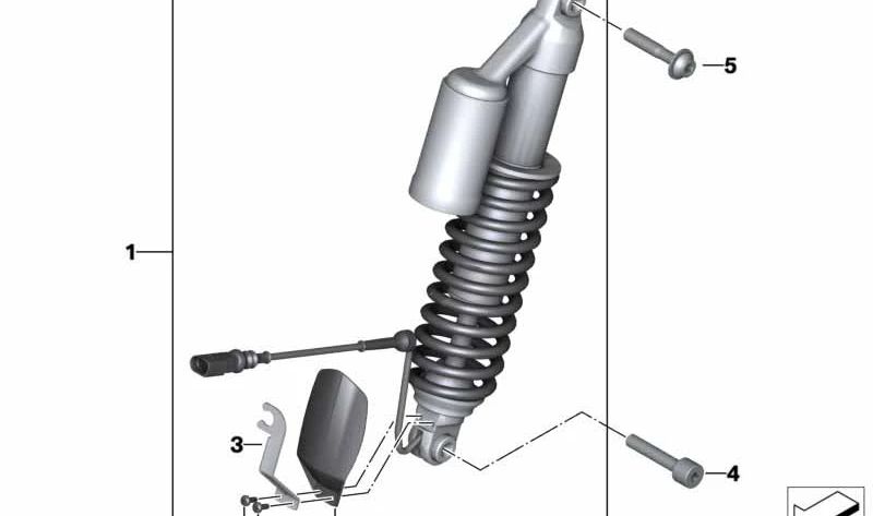 Front -Stoßdämpfer OEM 31488559492 für BMW Motorrad R1200GS (K50), R1200GS -Abenteuer (K51), R1200RT (K52), R1250GS (K50), R1250GS -Abenteuer (K51), R1250RT (K52). Originaler BMW Motorrad.