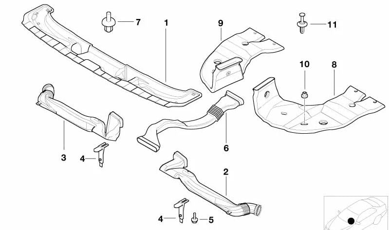 Conducto de aire calefacción trasero izquierdo OEM 64228125971 para BMW E39, E38. Original BMW.
