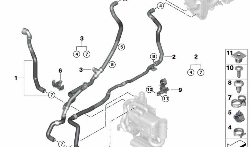 Manguera de retorno del refrigerante OEM 64219398813 para BMW G05, G06, G07. Original BMW.